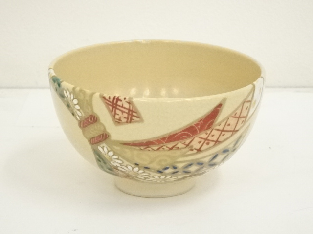 JAPANESE TEA CEREMONY / TEA BOWL CHAWAN / KYO WARE / IROE / ARTISAN WORK